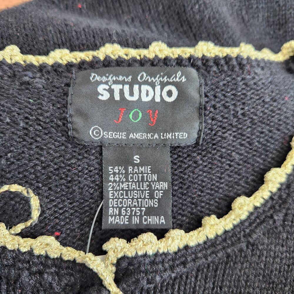 Vintage Studio Joy Black Holiday Christmas Knit Cardigan Sweater Ornaments S - Picture 8 of 10